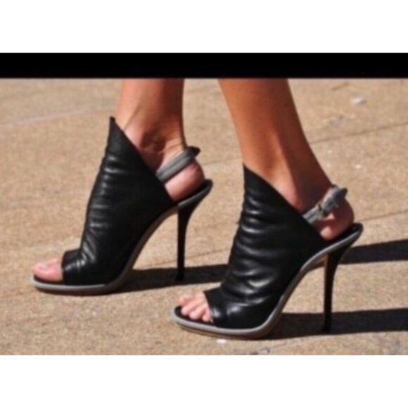 Balenciaga Glove Black Leather Cut Out Peep Toe Stiletto High Heels - Picture 1 of 16